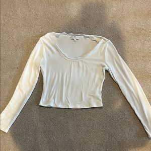 Socialite White Ribbed Lace-Trim Top Size S